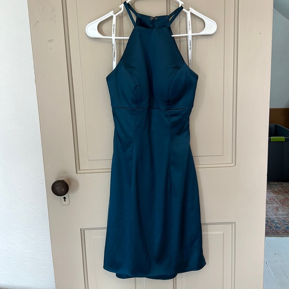 Turquoise, Silk, Sherri Hill Short Dress - Picture 2 of 5